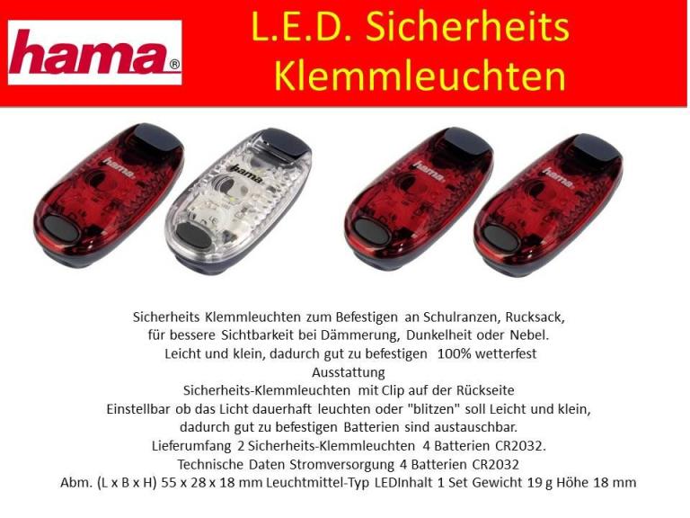 HAMA Sicherheits Klemmleuchten rot/weiss